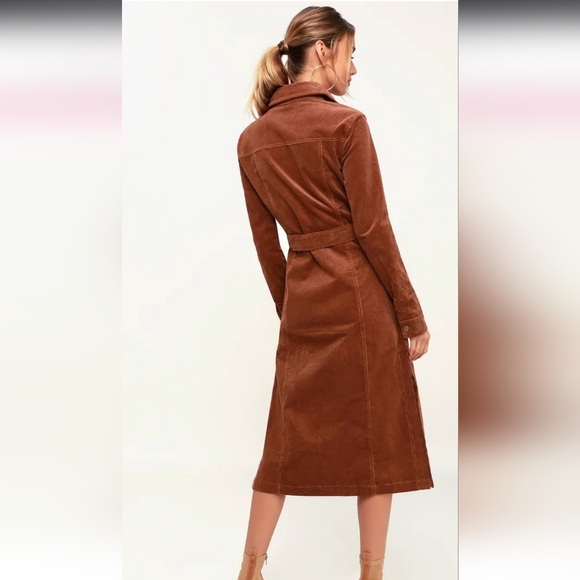 Honey Punch From Lulus Brown Corduroy Midi Dress  NWT Size M - Picture 3 of 6